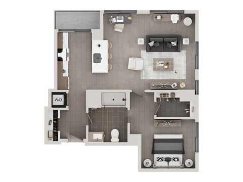 Floor plan for 1 bed, 1 bath, 763 sqft